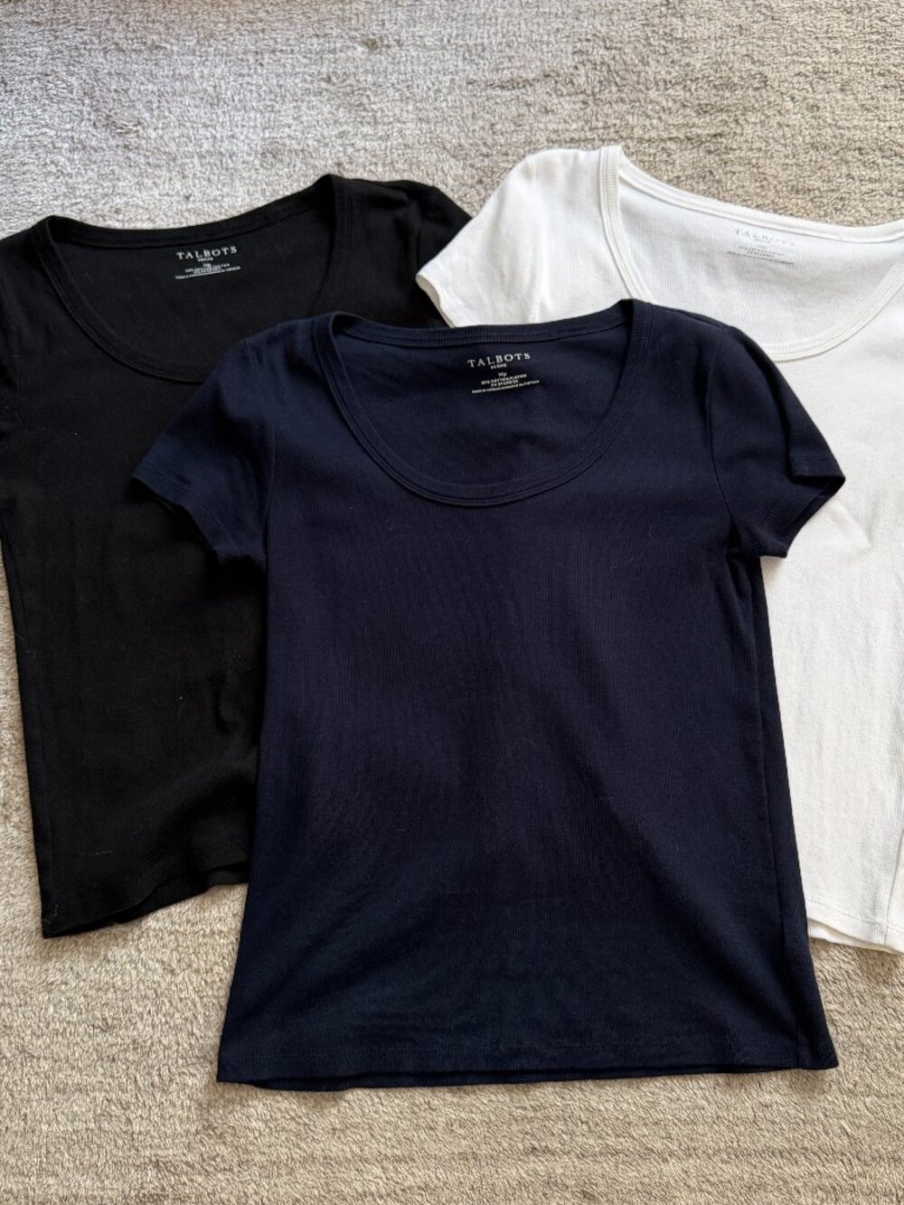 Bundle 3 Talbots Ribbed Scoop Necked Tees Black Navy White Petite Medium MP